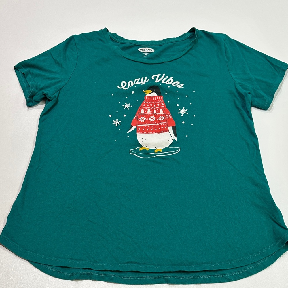 Old Navy Teal Short Sleeve Tee with Penguin Graphic